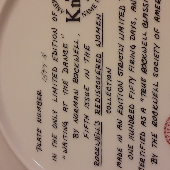 Knowles..Norman Rockwell's  "Waiting at the Dance" Ltd Ed Plate 1544K Certified - Picture 10 of 11